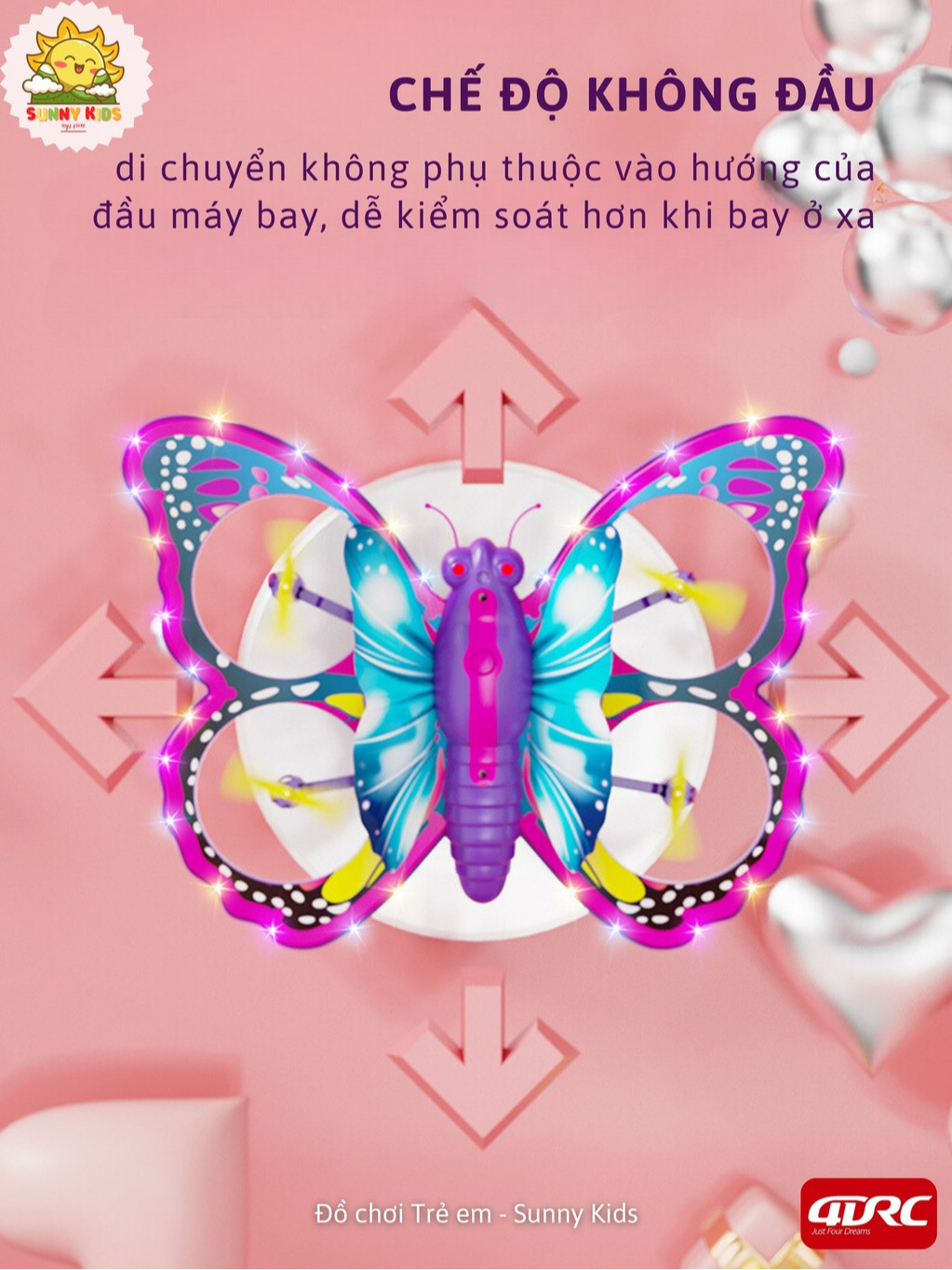 Drone 4DRC V40, Đồ Chơi Cho Bé Gái Hình Dáng Butterfly, Kích Thước Lớn, Điều Khiển Cảm Biến Chuyển Động - Sunny Kids