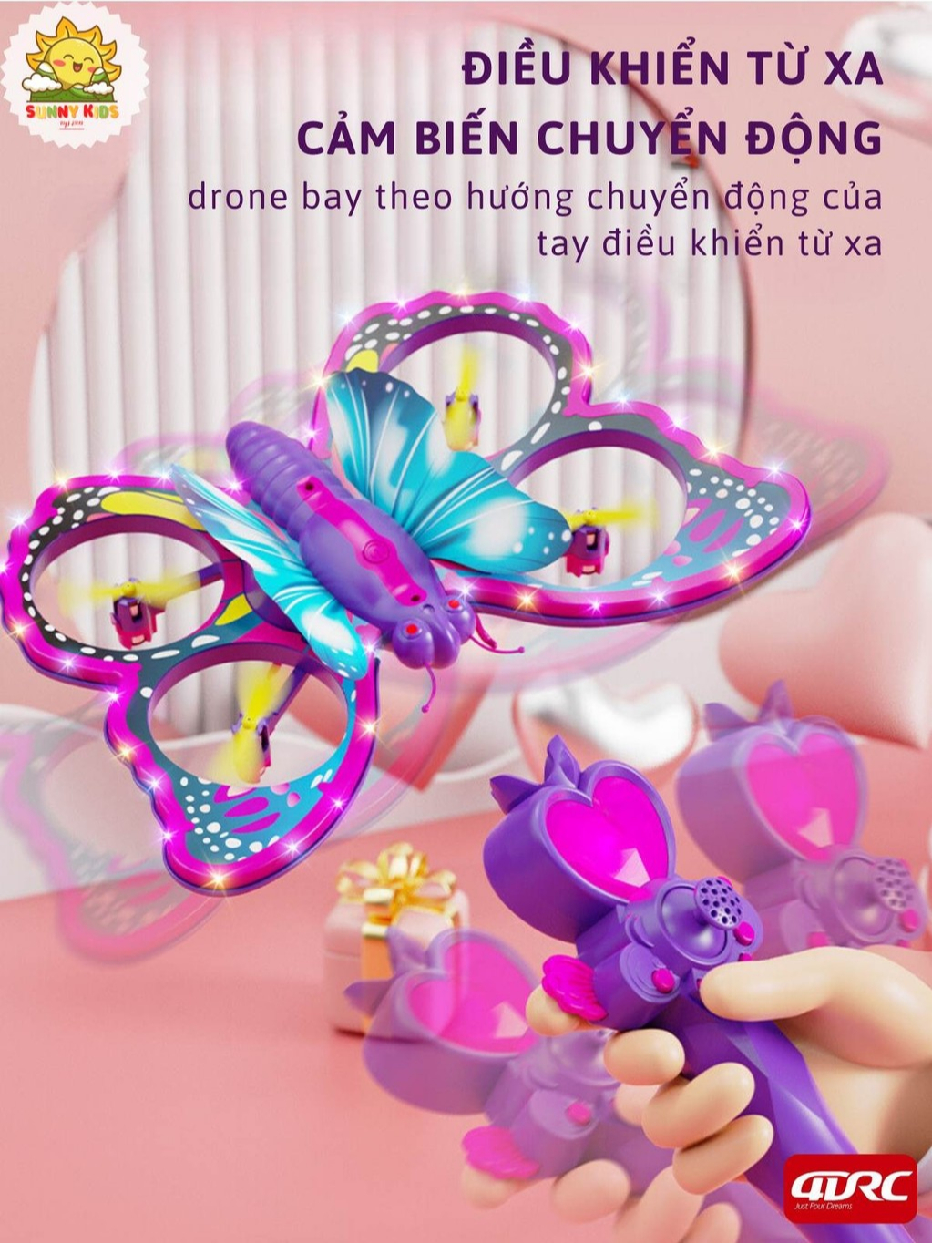 Drone 4DRC V40, Đồ Chơi Cho Bé Gái Hình Dáng Butterfly, Kích Thước Lớn, Điều Khiển Cảm Biến Chuyển Động - Sunny Kids