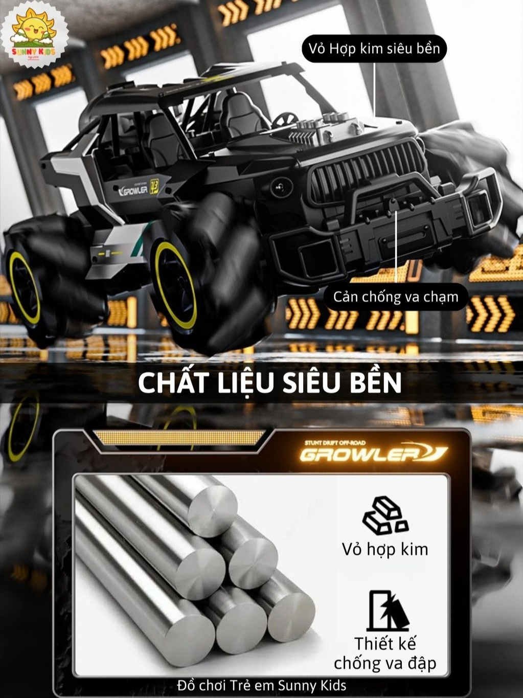 Xe Địa Hình Điều Khiển Từ Xa 4DRC Y3 - Siêu Xe Cỡ Lớn, Bánh Xoắn Đa Hướng, Xe Đồ Chơi Vỏ Hợp Kim Chắc Chắn - Sunny Kids