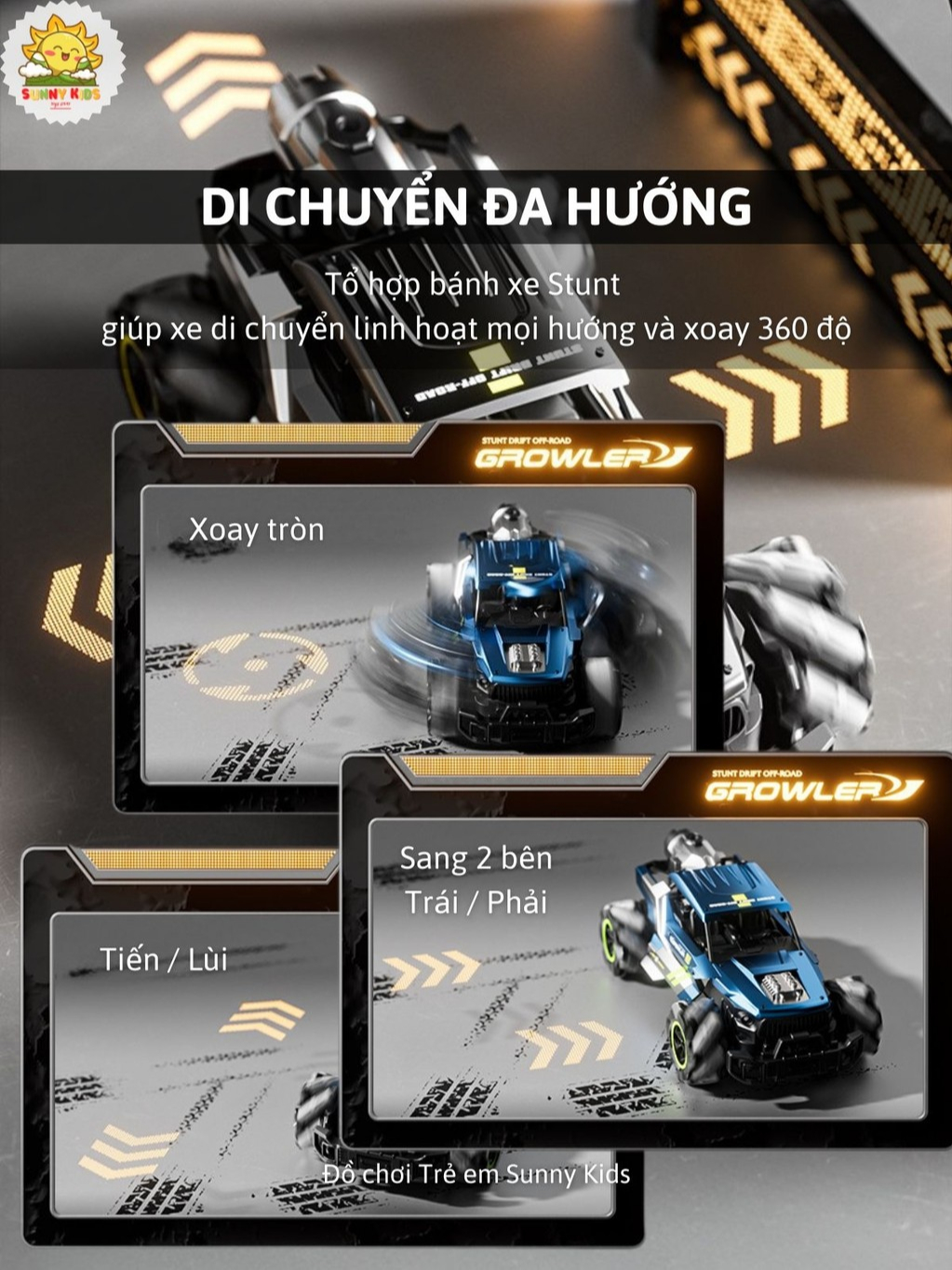 Xe Địa Hình Điều Khiển Từ Xa 4DRC Y3 - Siêu Xe Cỡ Lớn, Bánh Xoắn Đa Hướng, Xe Đồ Chơi Vỏ Hợp Kim Chắc Chắn - Sunny Kids