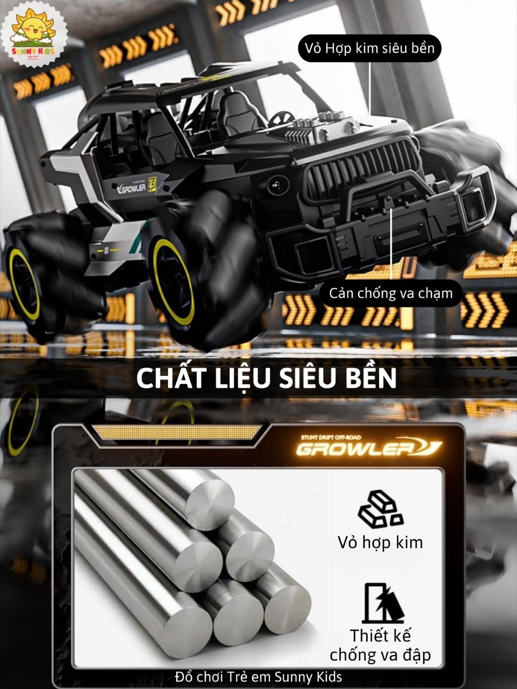 Xe Đồ Chơi Điều Khiển 4DRC Y3 Siêu Ngầu, Drift 360°, Phun Khói, Vỏ Hợp Kim, Đèn Sáng, Âm Thanh Sống Động - Sunny Kids
