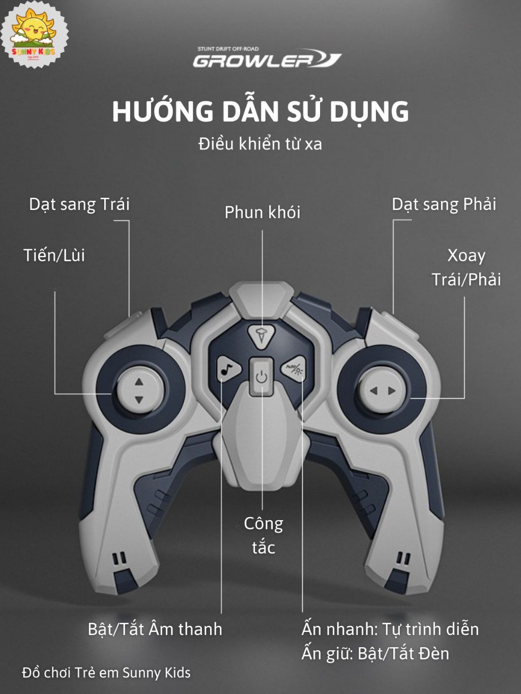 Xe Đồ Chơi Điều Khiển 4DRC Y3 Siêu Ngầu, Drift 360°, Phun Khói, Vỏ Hợp Kim, Đèn Sáng, Âm Thanh Sống Động - Sunny Kids
