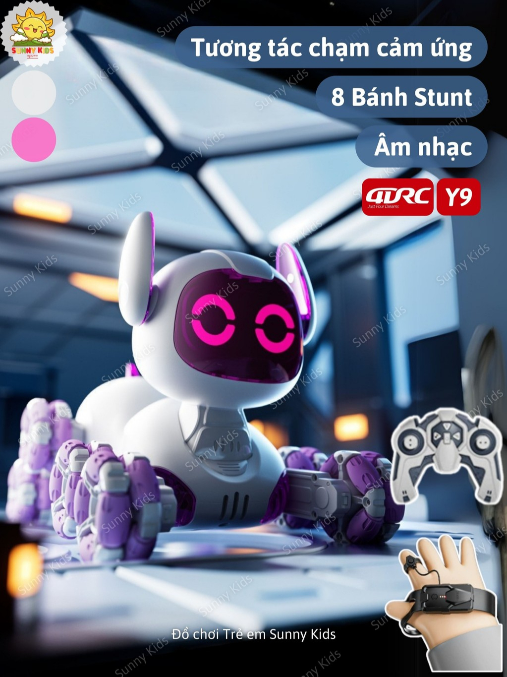 Chó Robot 4DRC Y9 – Điều Khiển Cử Chỉ, Tương Tác Cảm Ứng, Mắt Led Biểu Cảm, Đồ Chơi Robot Thông Minh Cho Bé – Sunny Kids