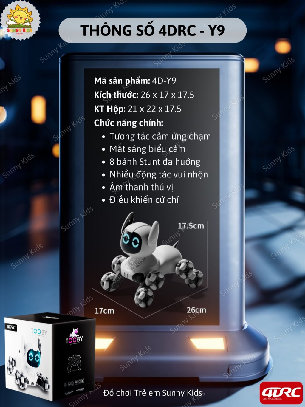 Chó Robot 4DRC Y9 – Điều Khiển Cử Chỉ, Tương Tác Cảm Ứng, Mắt Led Biểu Cảm, Đồ Chơi Robot Thông Minh Cho Bé – Sunny Kids