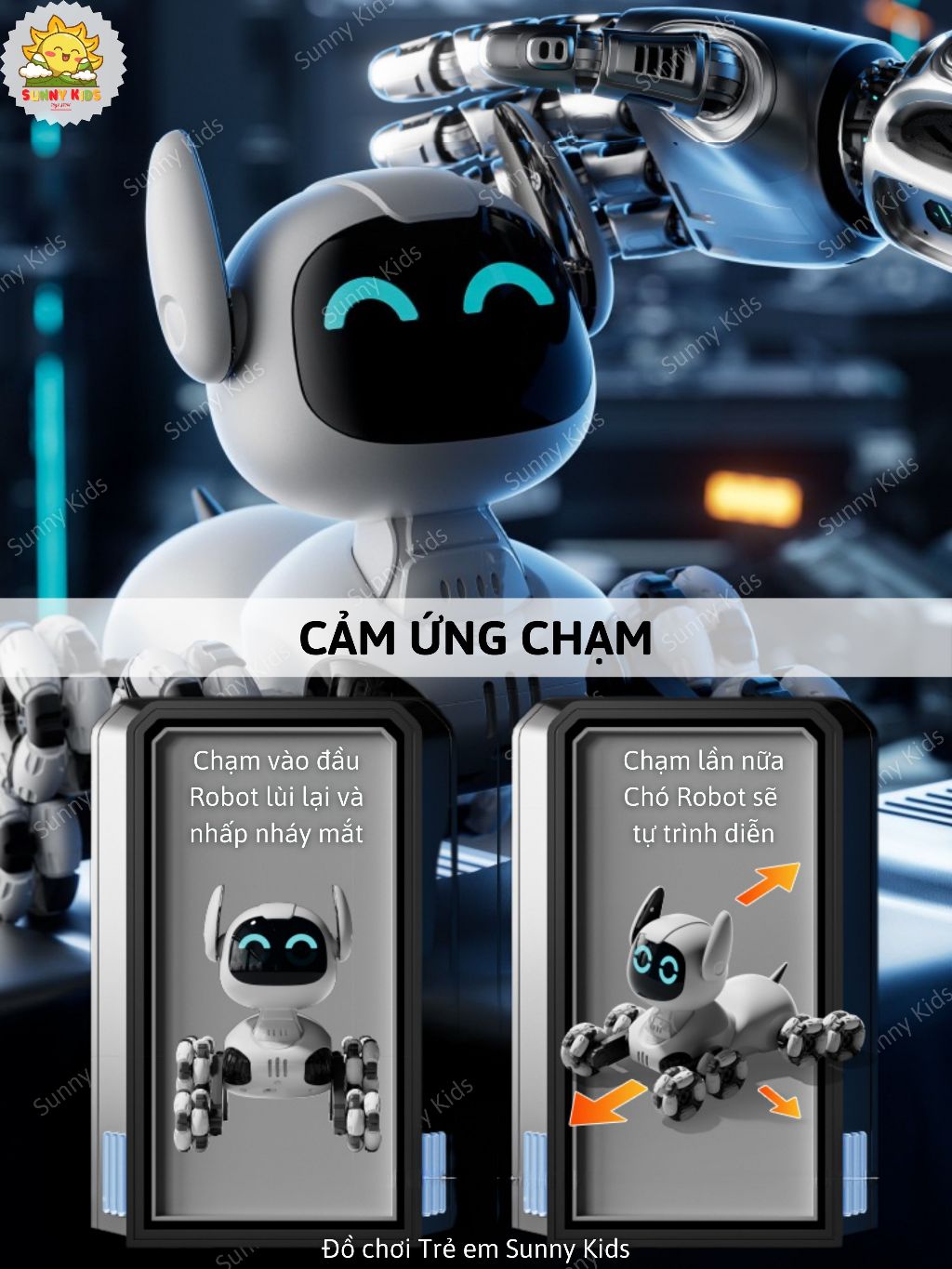 Robot Chó Đồ Chơi 4DRC Y9 Siêu Dễ Thương, Tương Tác Chạm, Xoay 360° Điều Khiển Cử Chỉ, Biểu Cảm Mắt LED - Sunny Kids