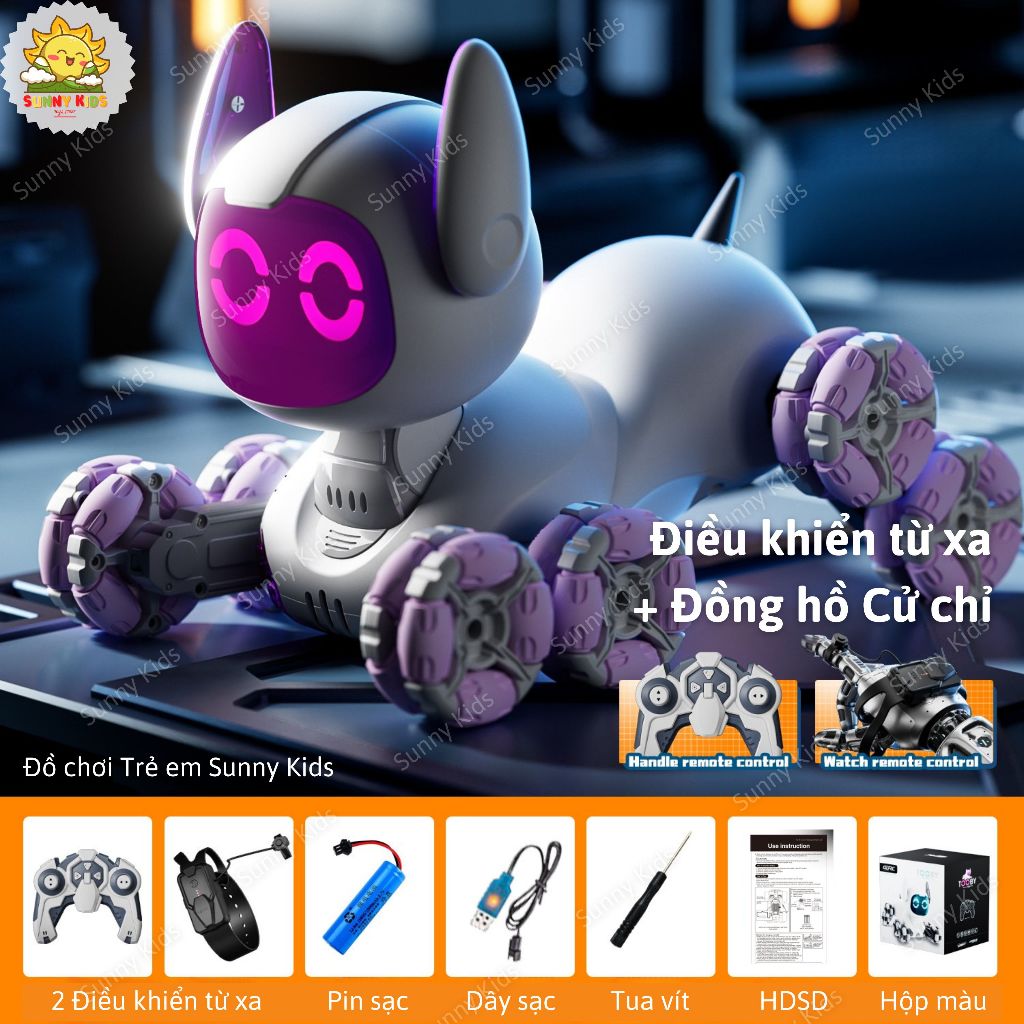 Robot Chó Đồ Chơi 4DRC Y9 Siêu Dễ Thương, Tương Tác Chạm, Xoay 360° Điều Khiển Cử Chỉ, Biểu Cảm Mắt LED - Sunny Kids