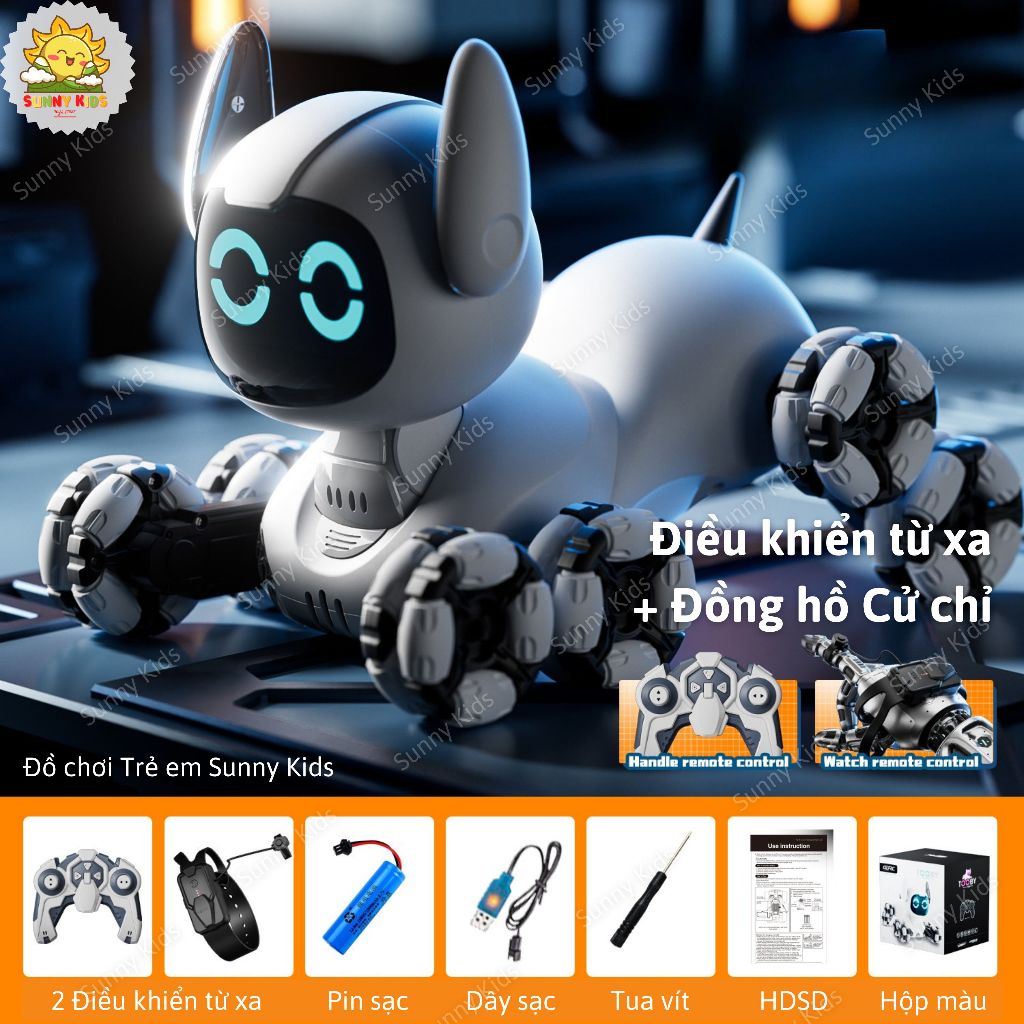 Robot Chó Đồ Chơi 4DRC Y9 Siêu Dễ Thương, Tương Tác Chạm, Xoay 360° Điều Khiển Cử Chỉ, Biểu Cảm Mắt LED - Sunny Kids