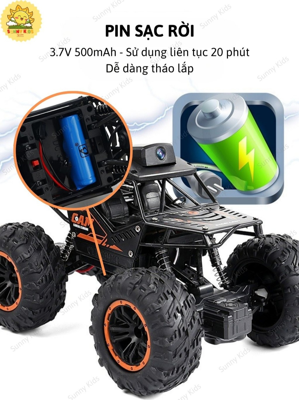 Xe Điều Khiển Từ Xa Có Camera HD Climbing, Dẫn Động 2 Bánh, Vỏ Hợp Kim, Xe Ô Tô Đồ Chơi Địa Hình Siêu Bền - Sunny Kids