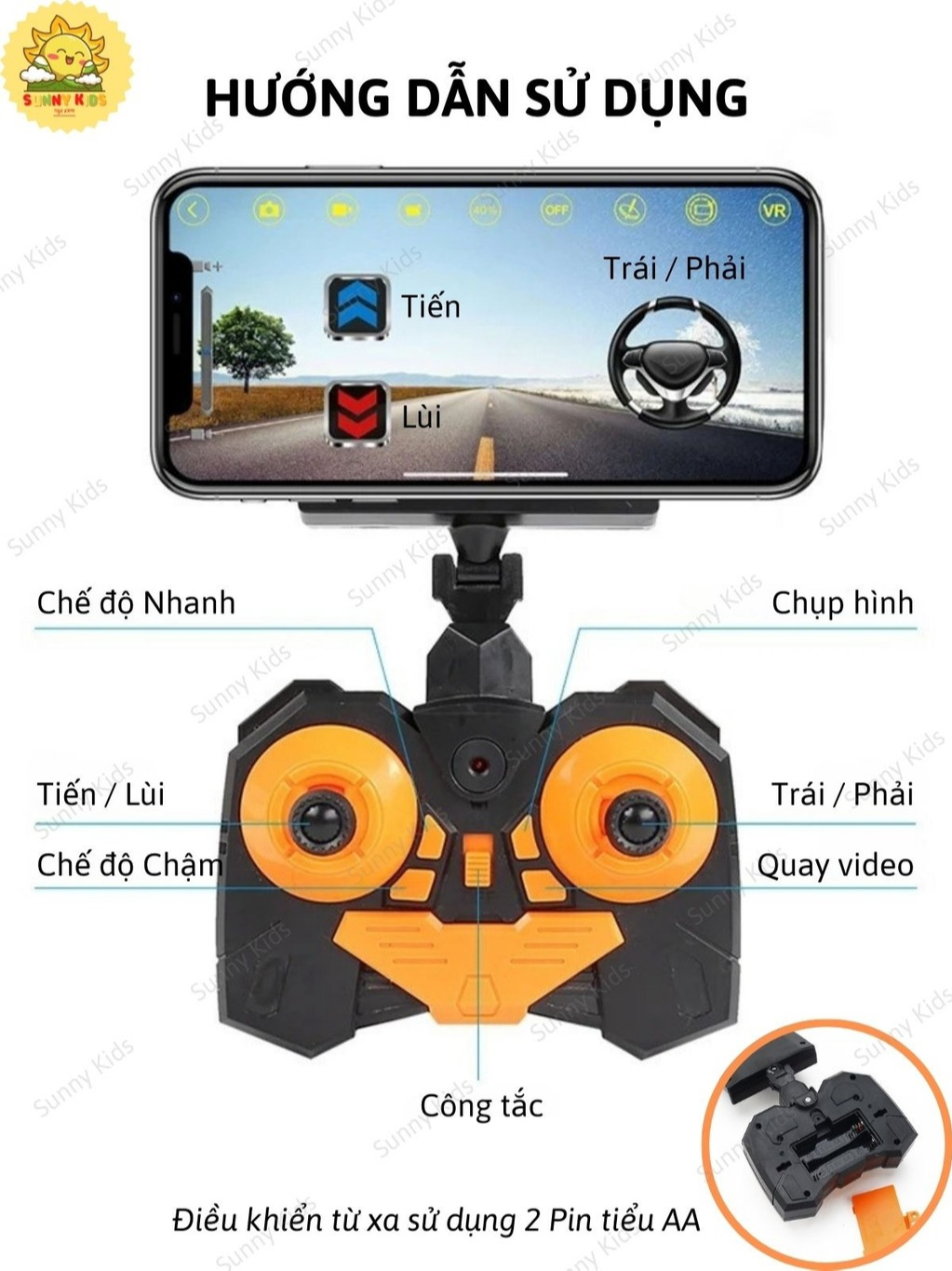 Xe Điều Khiển Từ Xa Có Camera HD Climbing, Dẫn Động 2 Bánh, Vỏ Hợp Kim, Xe Ô Tô Đồ Chơi Địa Hình Siêu Bền - Sunny Kids