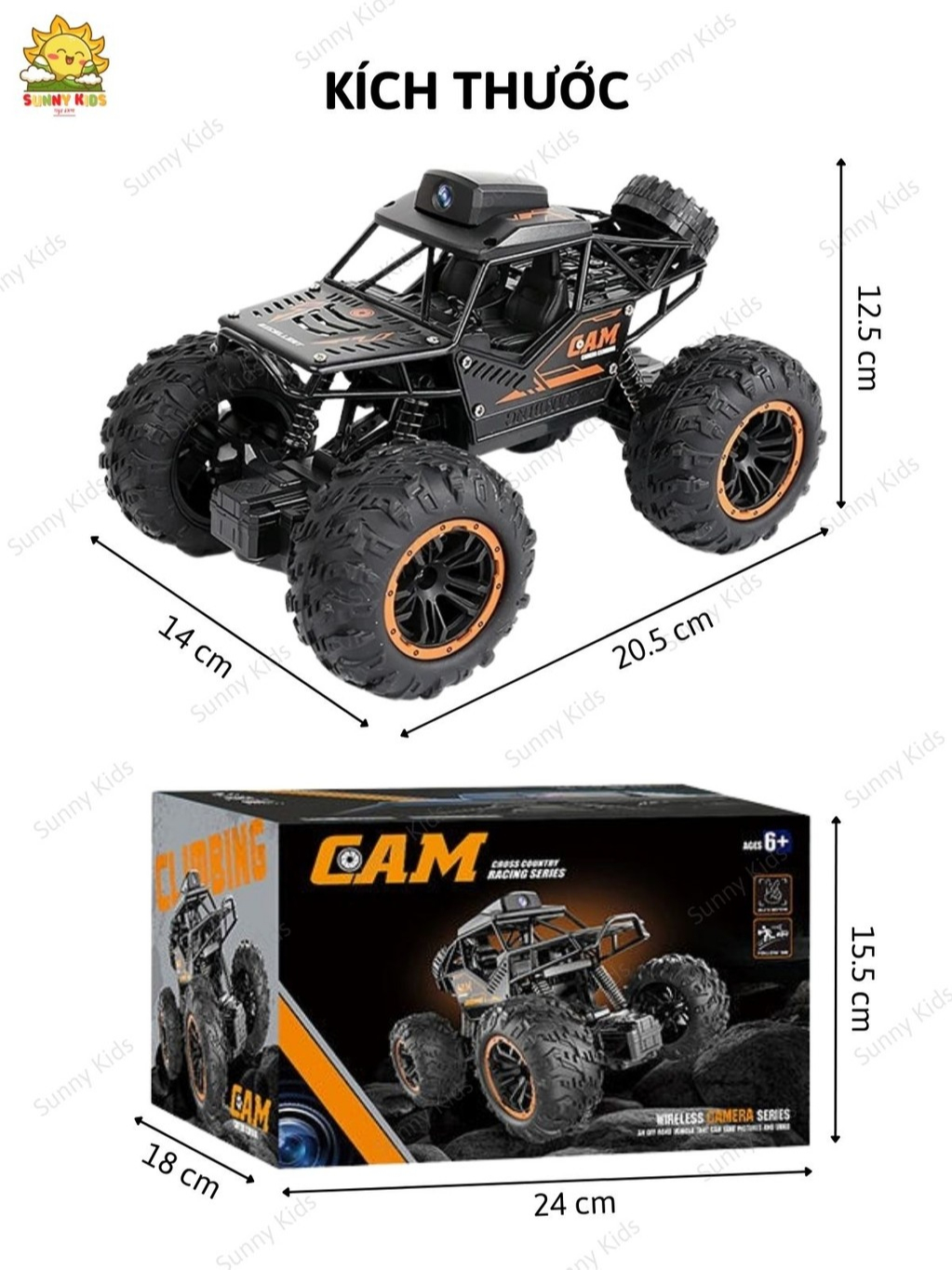 Xe Điều Khiển Từ Xa Có Camera HD Climbing, Dẫn Động 2 Bánh, Vỏ Hợp Kim, Xe Ô Tô Đồ Chơi Địa Hình Siêu Bền - Sunny Kids