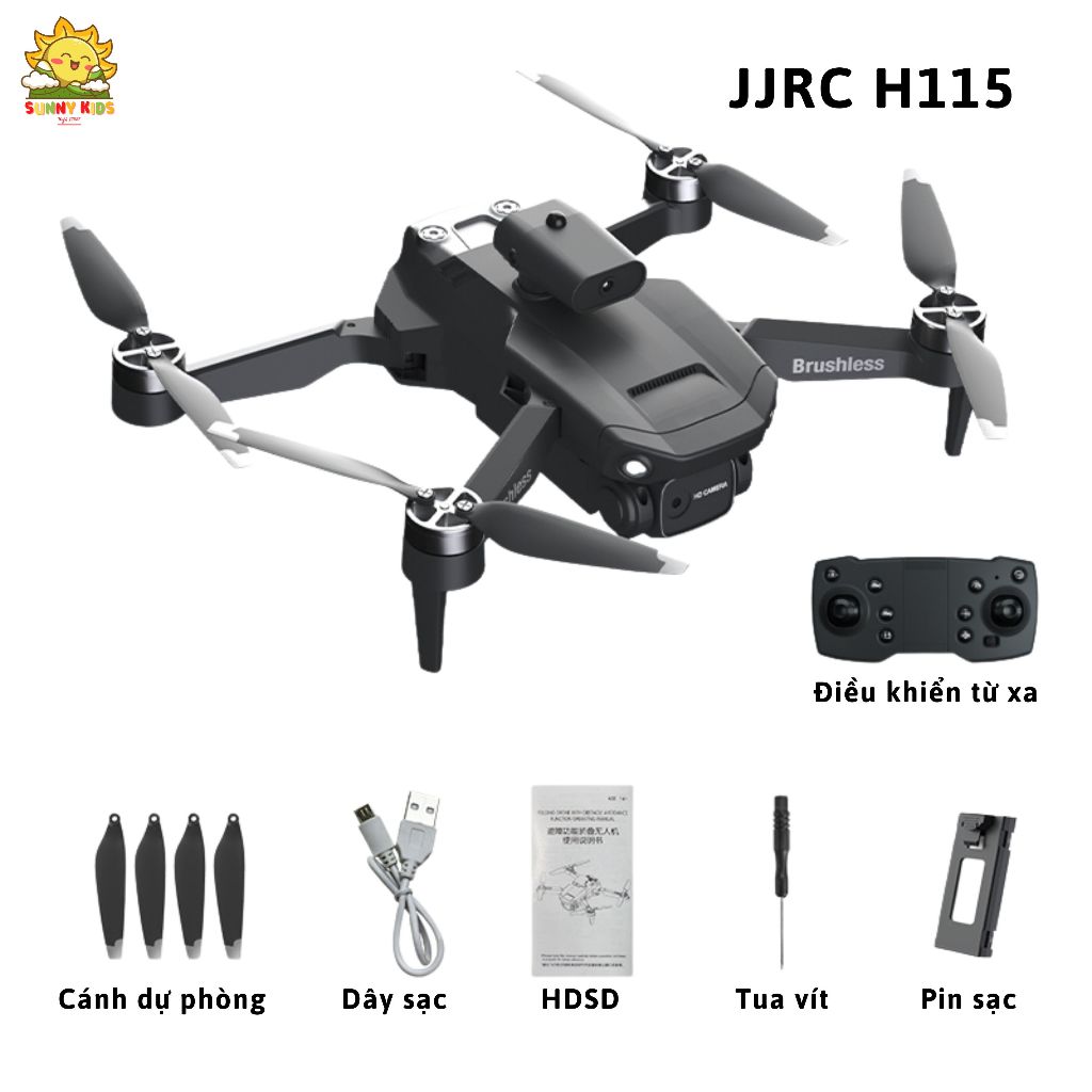 Drone JJRC H115 Tránh Vật Cản 4 Hướng, Camera Kép HD, Máy Bay Điều Khiển Từ Xa Brushless, Bay Theo Quỹ Đạo - Sunny Kids