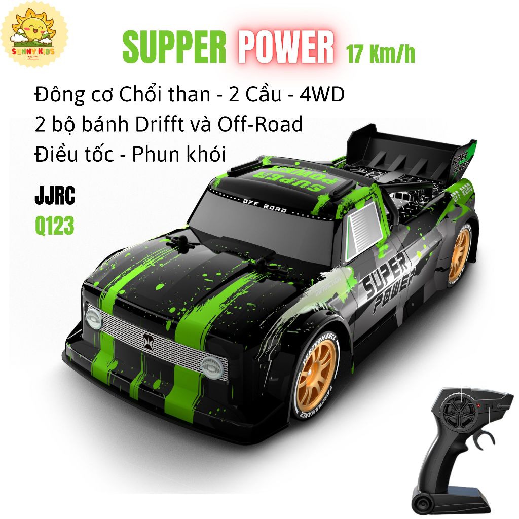 Xe Đua Q123 Tốc Độ Cao, Dẫn Động 2 Cầu Mạnh Mẽ, Điều Khiển Từ Xa 2.4GHz, 2 Bộ Bánh Driff Chuyên Nghiệp - Sunny Kids