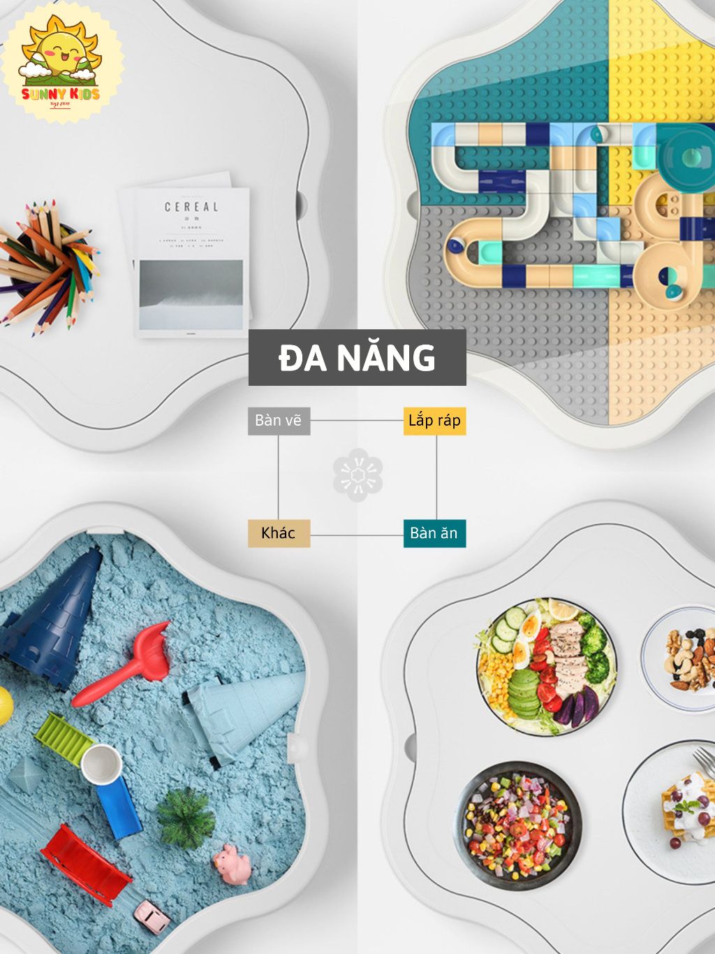Bộ Bàn xếp hình Hoa Mai, kích thước siêu lớn, chắc chắn, đa năng, siêu đẹp, Đồ chơi khối lắp ráp thông minh - Sunny Kids