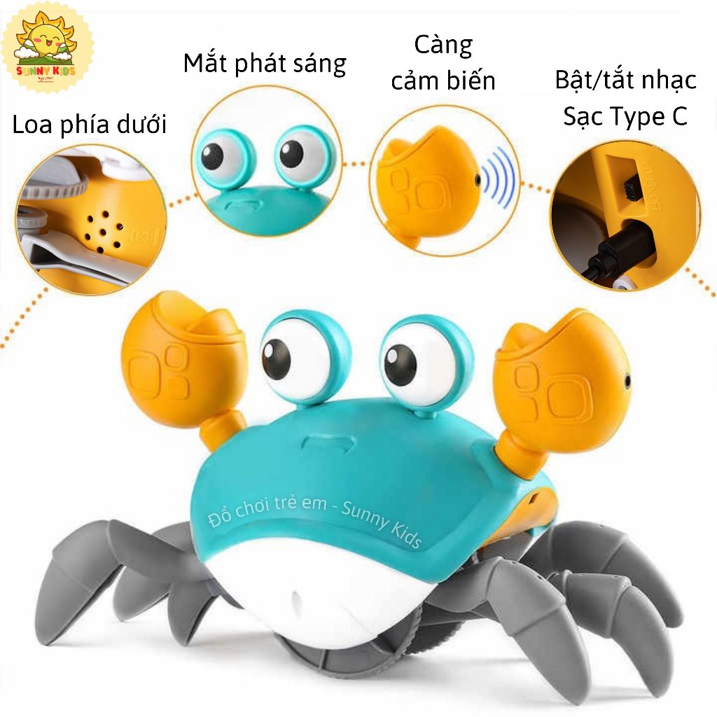 Đồ chơi Cho Bé Con Cua Tự Tránh Vật Cản, Bật/Tắt Nhạc Tiện Lợi, Pin Sạc Type C, 20 Phút Chơi Liên Tục - Sunny Kids