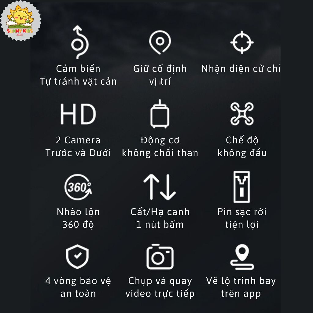 Drone JJRC H115 Tránh Vật Cản 4 Hướng, Camera Kép HD, Máy Bay Điều Khiển Từ Xa Brushless, Bay Theo Quỹ Đạo - Sunny Kids