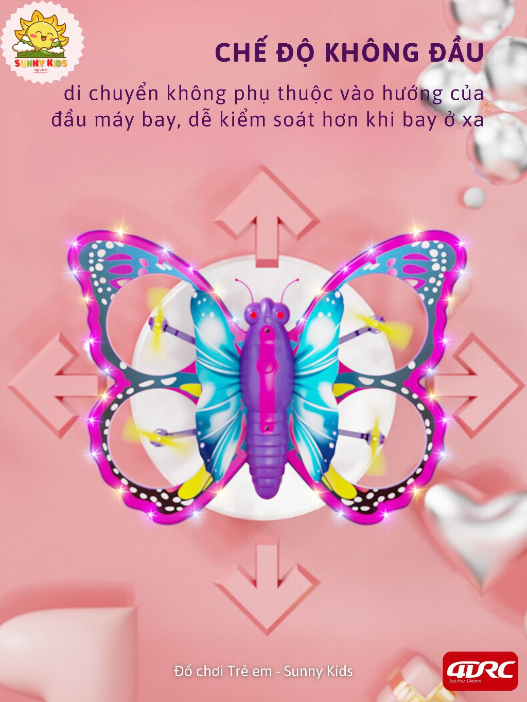 Drone Butterfly 4DRC-V40 Điều Khiển Từ Xa, Tự Tránh Vật Cản, Máy Bay Đồ Chơi Cho Bé Gái, Thiết Kế Đẹp Mắt - Sunny Kids