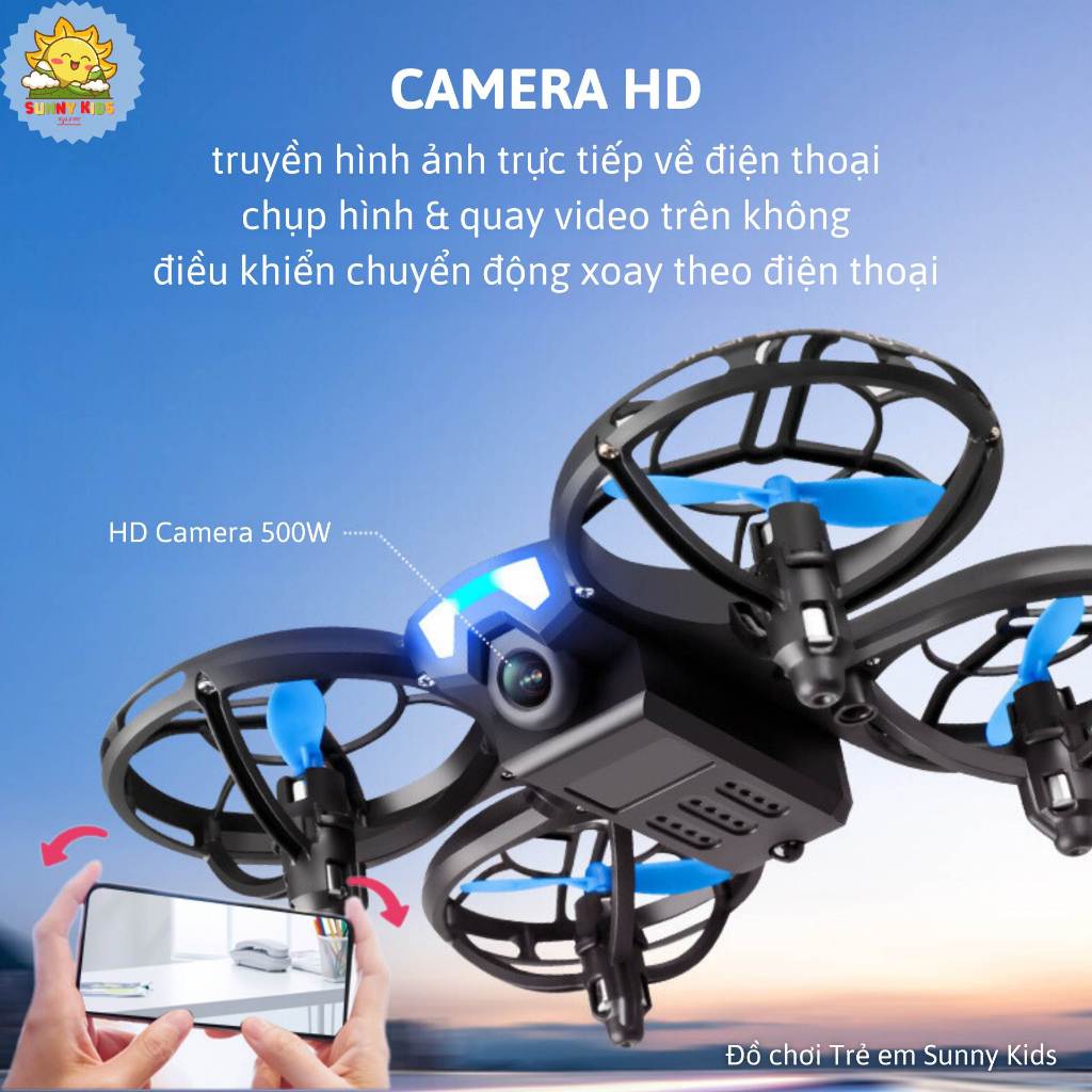 Drone Đồ Chơi Điều Khiển Từ Xa 4D-V8, Tự Tránh Chướng Ngại Vật, Điều Khiển Bằng Giọng Nói, Vỏ Bảo Vệ 360 độ - Sunny Kids