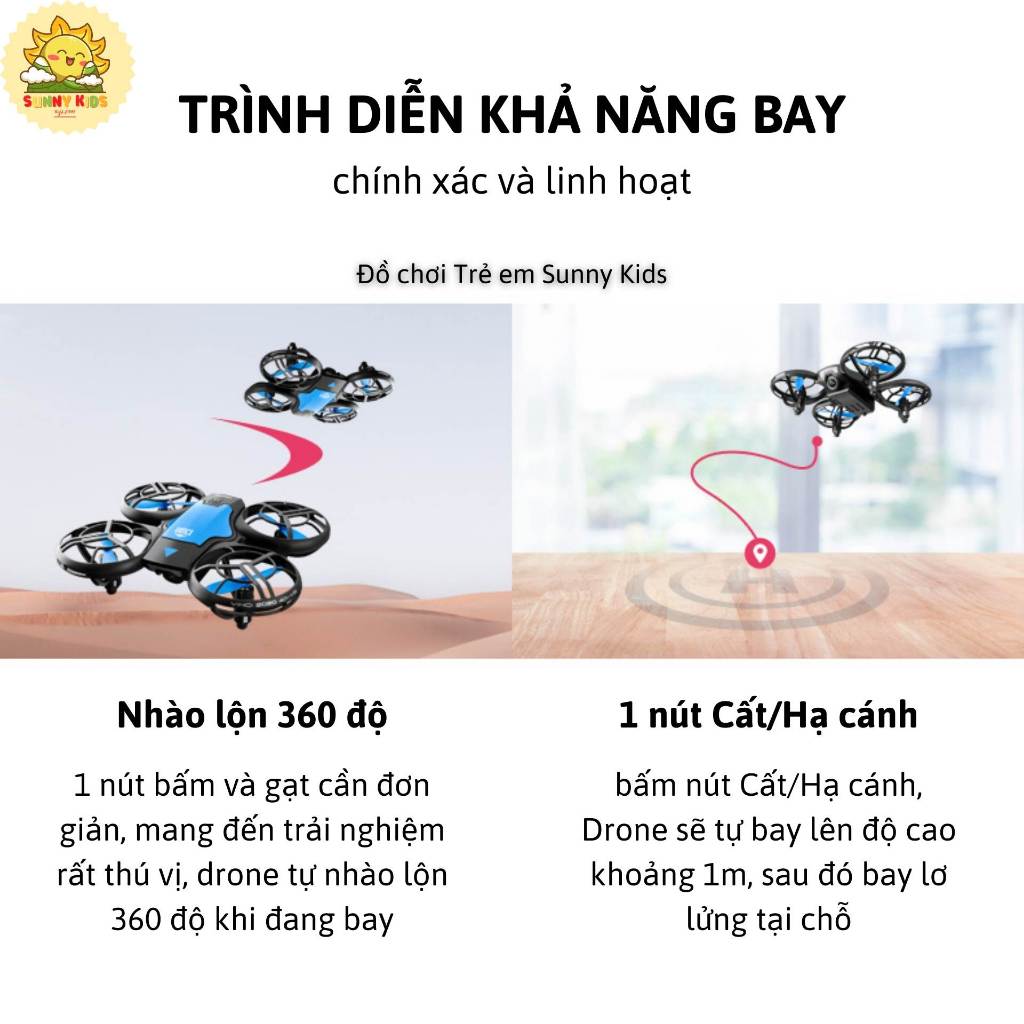 Drone Đồ Chơi Điều Khiển Từ Xa 4D-V8, Tự Tránh Chướng Ngại Vật, Điều Khiển Bằng Giọng Nói, Vỏ Bảo Vệ 360 độ - Sunny Kids