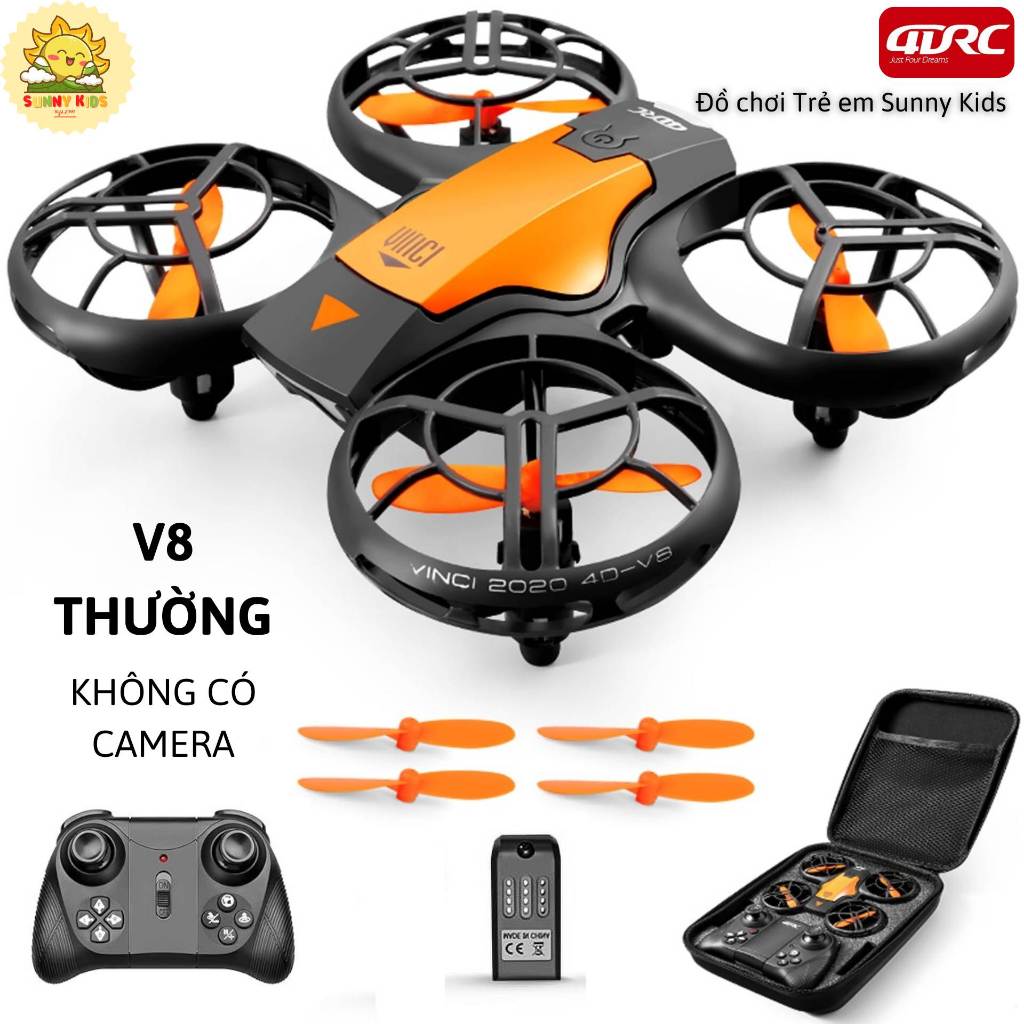 Drone Đồ Chơi Điều Khiển Từ Xa 4D-V8, Tự Tránh Chướng Ngại Vật, Điều Khiển Bằng Giọng Nói, Vỏ Bảo Vệ 360 độ - Sunny Kids