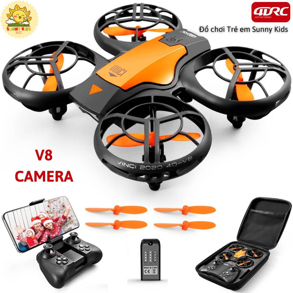 Drone Đồ Chơi Điều Khiển Từ Xa 4D-V8, Tự Tránh Chướng Ngại Vật, Điều Khiển Bằng Giọng Nói, Vỏ Bảo Vệ 360 độ - Sunny Kids