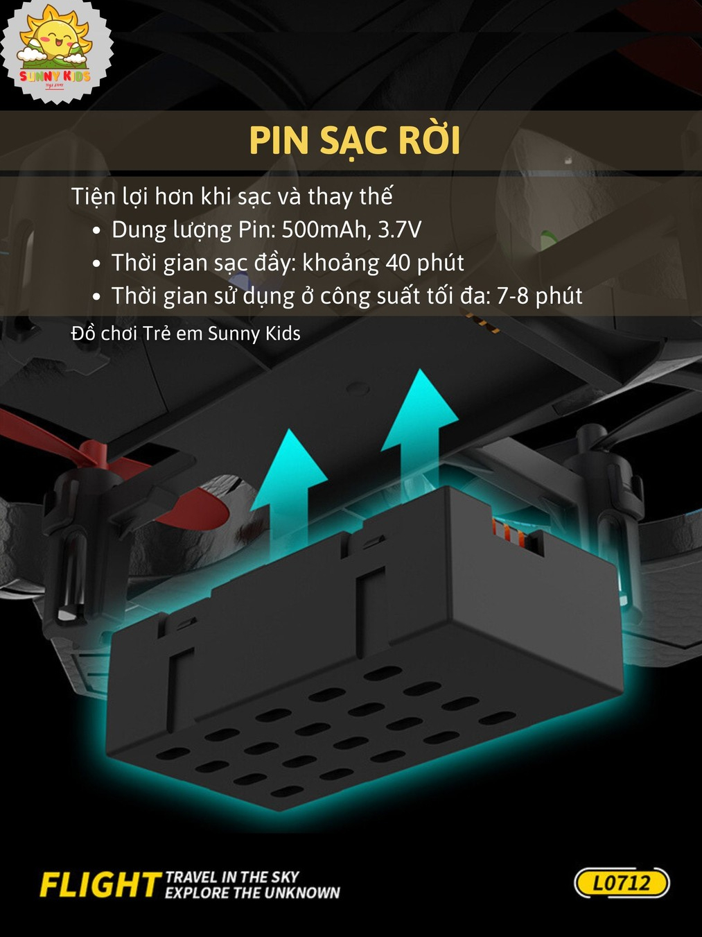 Máy bay chiến đấu Điều khiển từ xa L0712, Phiên bản nâng cấp với nhiều Chức năng Tự cân bằng, Bay lên thẳng - Sunny Kids
