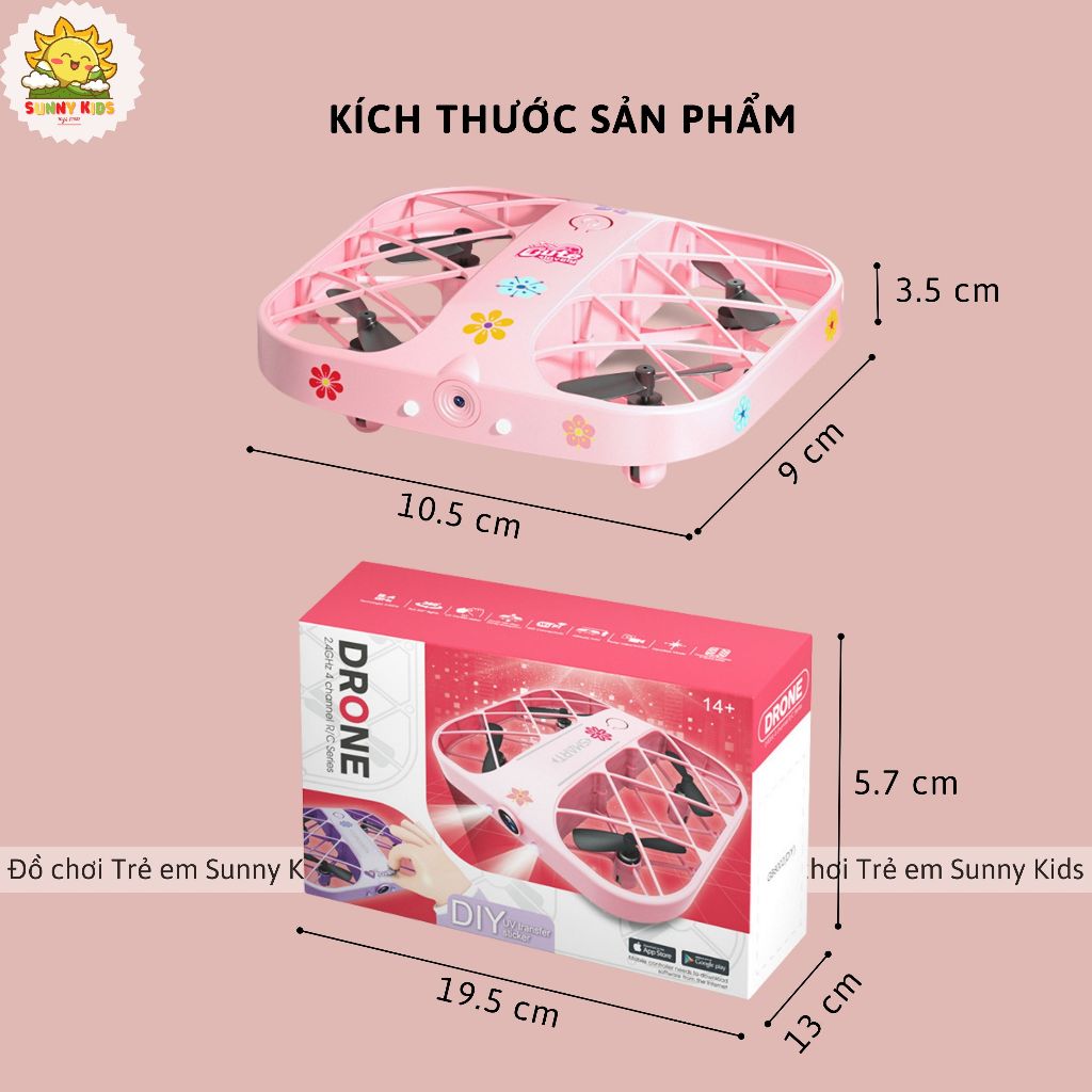 Drone Camera 4K JJRC H107 Màu Hồng cá tính, Sticker dễ thương, Đồ chơi Máy bay Điều khiển từ xa cho Bé gái - Sunny Kids