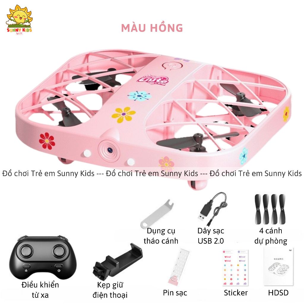 Drone Camera 4K JJRC H107 Màu Hồng cá tính, Sticker dễ thương, Đồ chơi Máy bay Điều khiển từ xa cho Bé gái - Sunny Kids