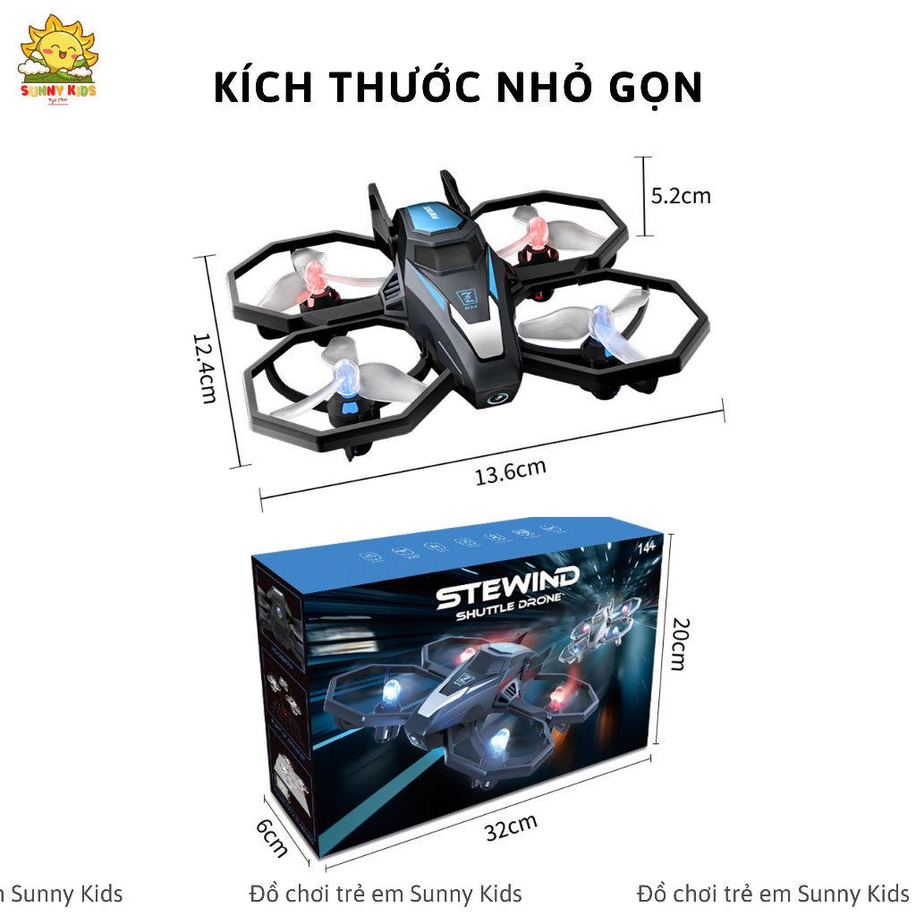 Drone Mini JJRC H118, Máy bay đồ chơi điều khiển từ xa ổn định, an toàn, kích thước gọn, đèn Led nhiều màu - Sunny Kids