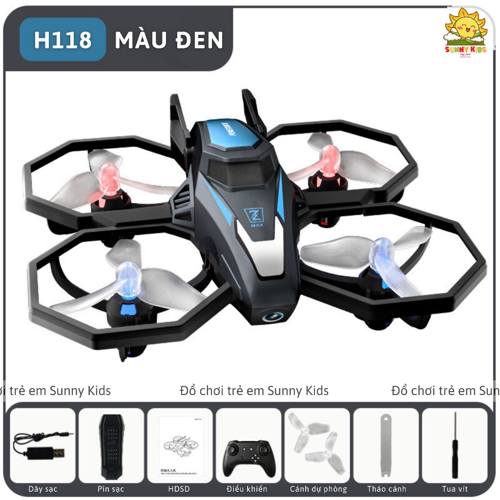 Drone Mini JJRC H118, Máy bay đồ chơi điều khiển từ xa ổn định, an toàn, kích thước gọn, đèn Led nhiều màu - Sunny Kids