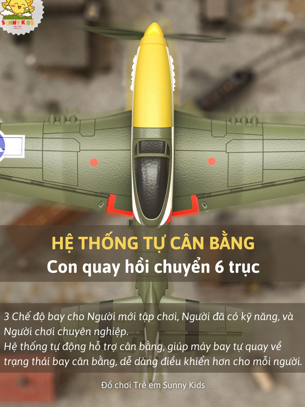 (4 KÊNH) Máy bay Điều khiển từ xa chuyên nghiệp P-51 MUSTANG W511, phạm vi 300m, 3 chế độ bay, tự cân bằng - Sunny Kids