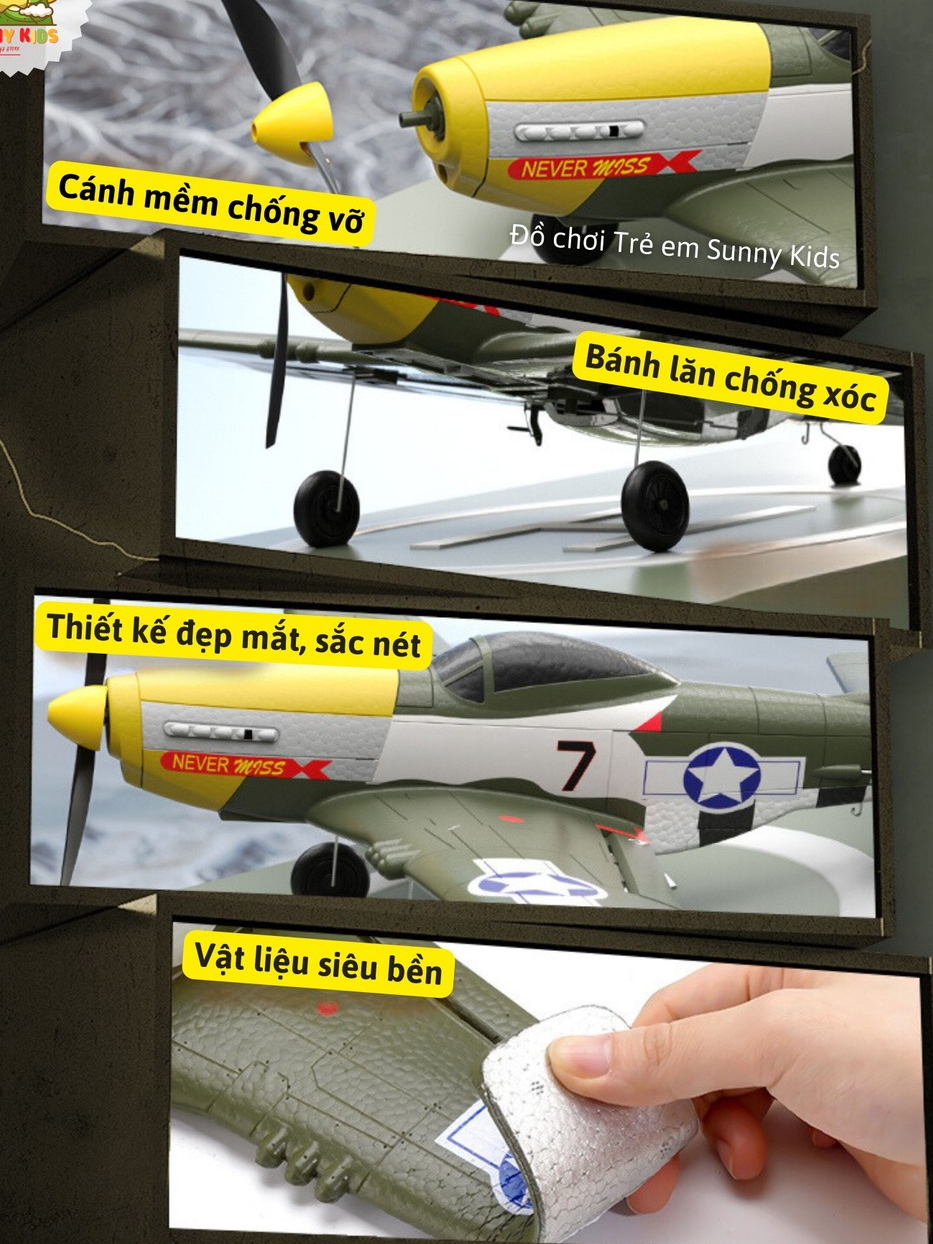 (4 KÊNH) Máy bay Điều khiển từ xa chuyên nghiệp P-51 MUSTANG W511, phạm vi 300m, 3 chế độ bay, tự cân bằng - Sunny Kids