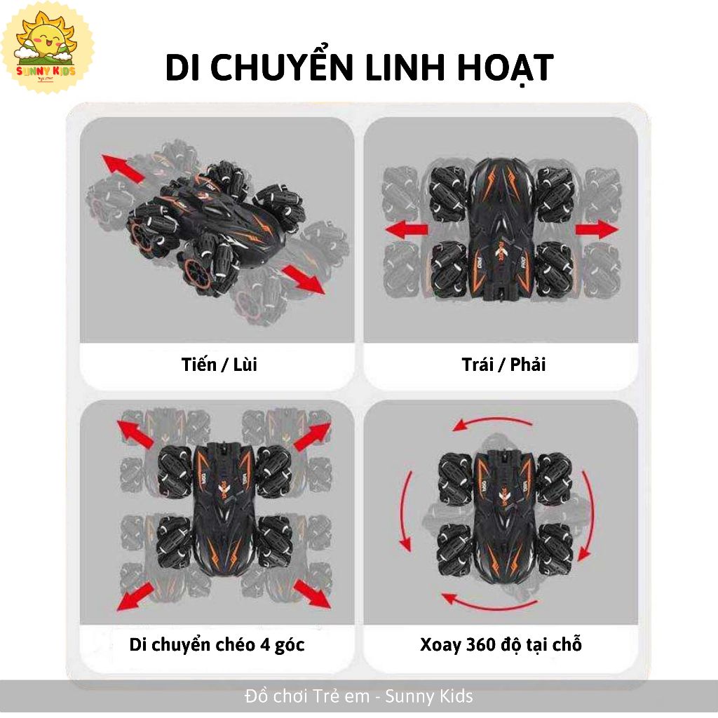 Xe Đồ Chơi STUNT SUV Xoay 360 Độ, Di Chuyển 8 Hướng, Điều Khiển Từ Xa, Đồng Hồ Cử Chỉ, Âm thanh, Ánh sáng - Sunny Kids