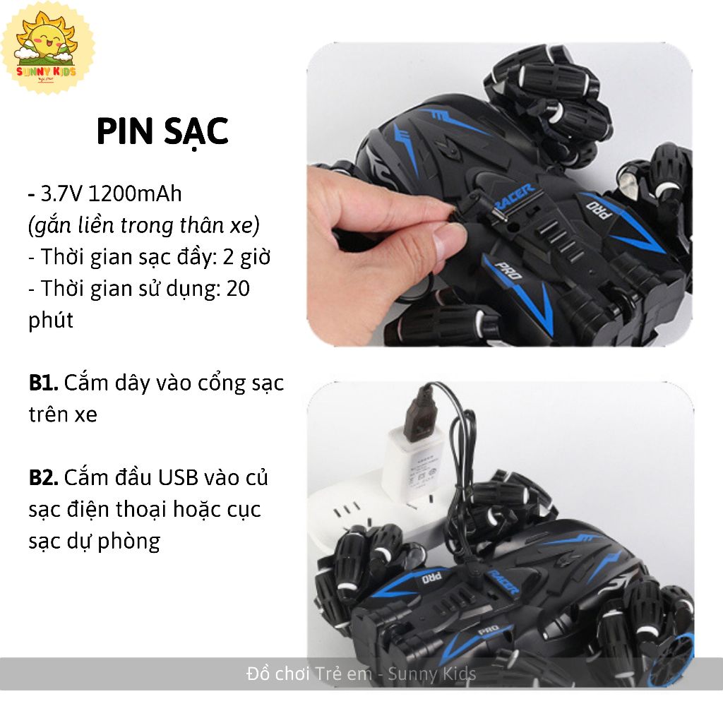 Xe Đồ Chơi STUNT SUV Xoay 360 Độ, Di Chuyển 8 Hướng, Điều Khiển Từ Xa, Đồng Hồ Cử Chỉ, Âm thanh, Ánh sáng - Sunny Kids