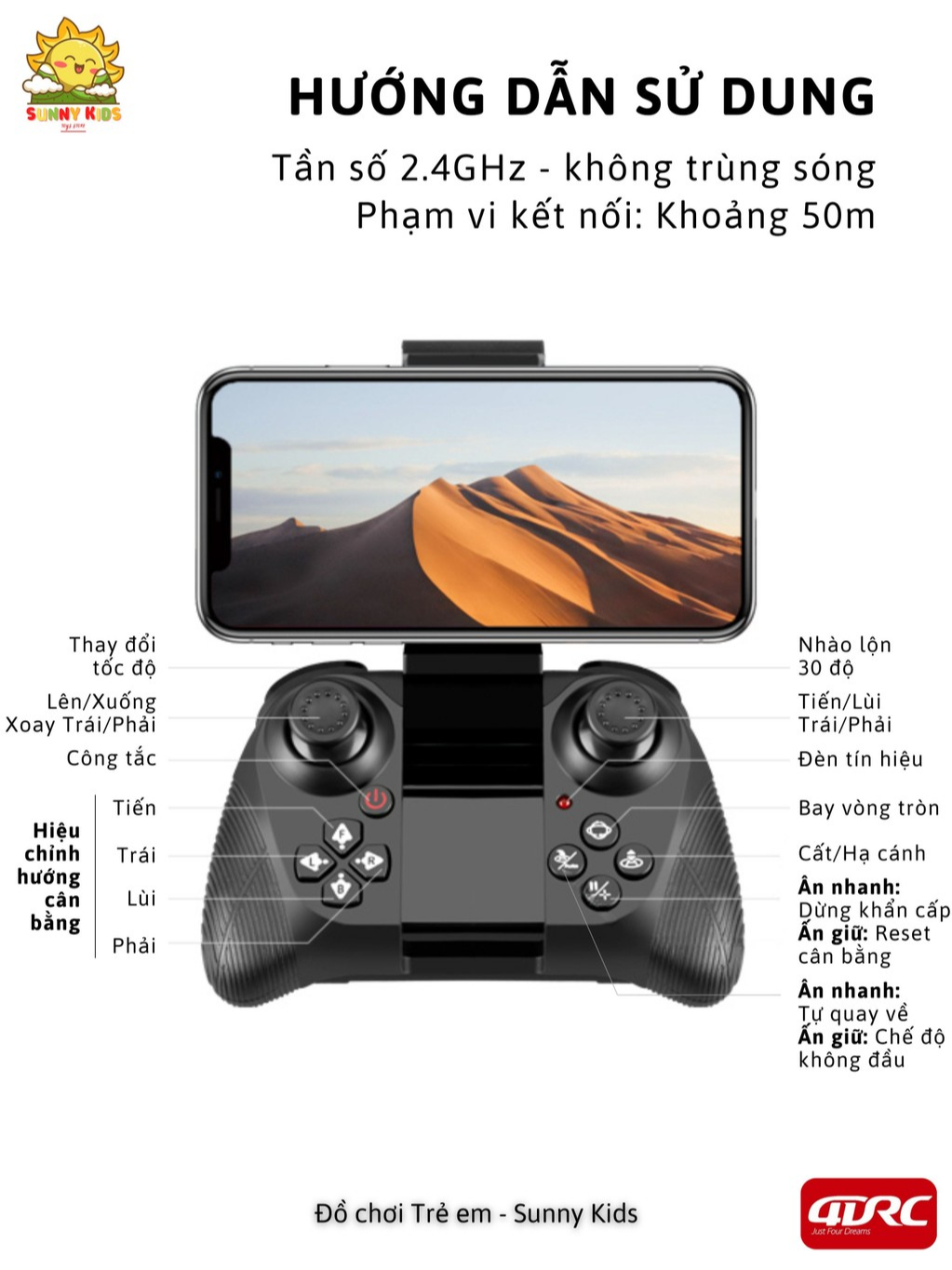 Đồ Chơi Drone 4DRC V37 Camera HD Chỉnh Góc, Chụp Ảnh Trên Không, Nhận Diện Cử Chỉ, Tự Cân Bằng Chính Xác - Sunny Kids