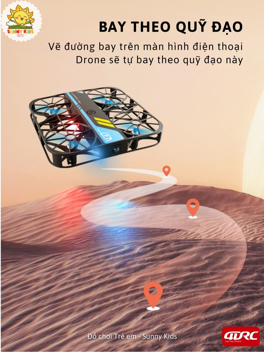 Đồ Chơi Drone 4DRC V37 Camera HD Chỉnh Góc, Chụp Ảnh Trên Không, Nhận Diện Cử Chỉ, Tự Cân Bằng Chính Xác - Sunny Kids