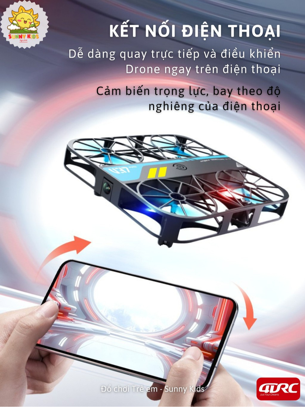 Đồ Chơi Drone 4DRC V37 Camera HD Chỉnh Góc, Chụp Ảnh Trên Không, Nhận Diện Cử Chỉ, Tự Cân Bằng Chính Xác - Sunny Kids