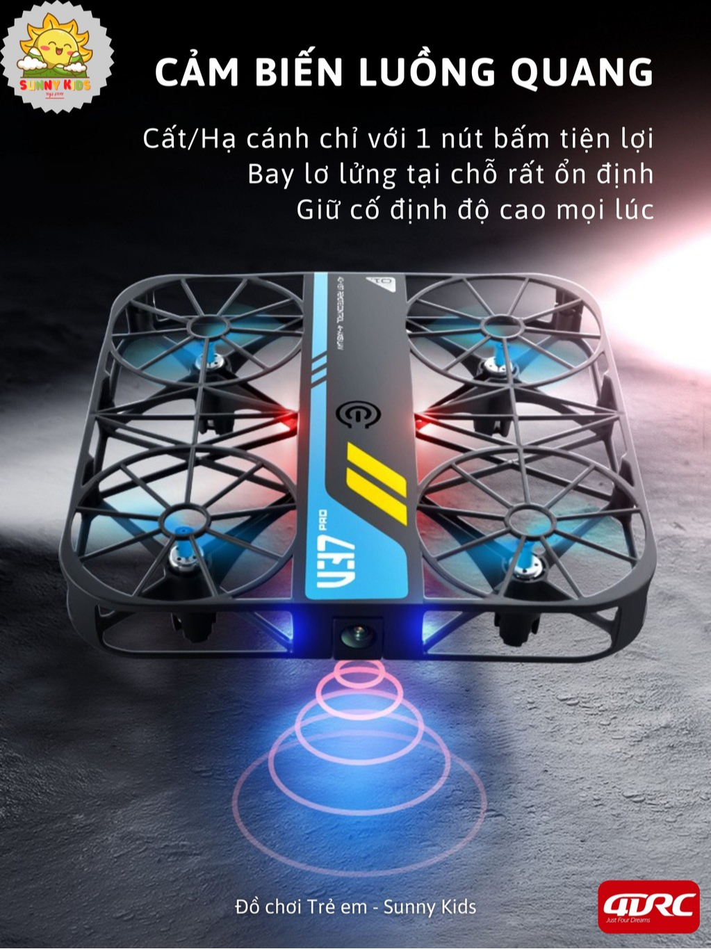 Đồ Chơi Drone 4DRC V37 Camera HD Chỉnh Góc, Chụp Ảnh Trên Không, Nhận Diện Cử Chỉ, Tự Cân Bằng Chính Xác - Sunny Kids
