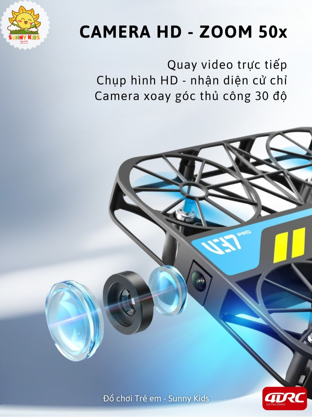Đồ Chơi Drone 4DRC V37 Camera HD Chỉnh Góc, Chụp Ảnh Trên Không, Nhận Diện Cử Chỉ, Tự Cân Bằng Chính Xác - Sunny Kids