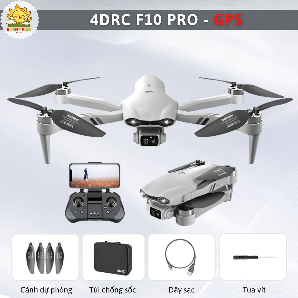 Drone 4DRC F10 Pro, Định Vị GPS Tự Quay Về Khi Mất Sóng, Flycam Giá Rẻ Có Camera Kép Xoay 90°, Bay Xa 1000m - Sunny Kids