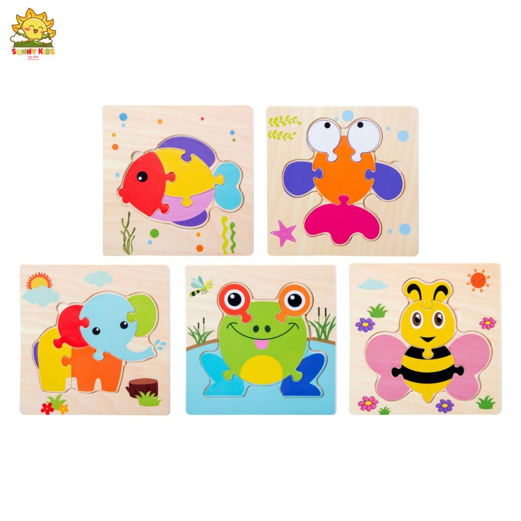 Bộ 5 Và 10 Tấm Tranh Lắp Ghép Bằng Gỗ, Đồ Chơi Gỗ Thông Minh, Bo Tròn Góc Cạnh, Chất Liệu An Toàn Cho Bé - Sunny Kids