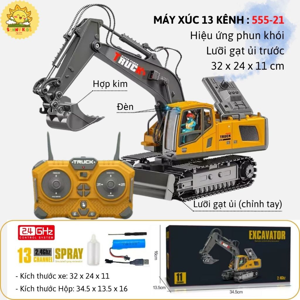 17 KÊNH | Máy Xúc Điều Khiển Từ Xa 555-23 | Điều Khiển Riêng Biệt Từng Đoạn Tay Đào Và Gàu Đào