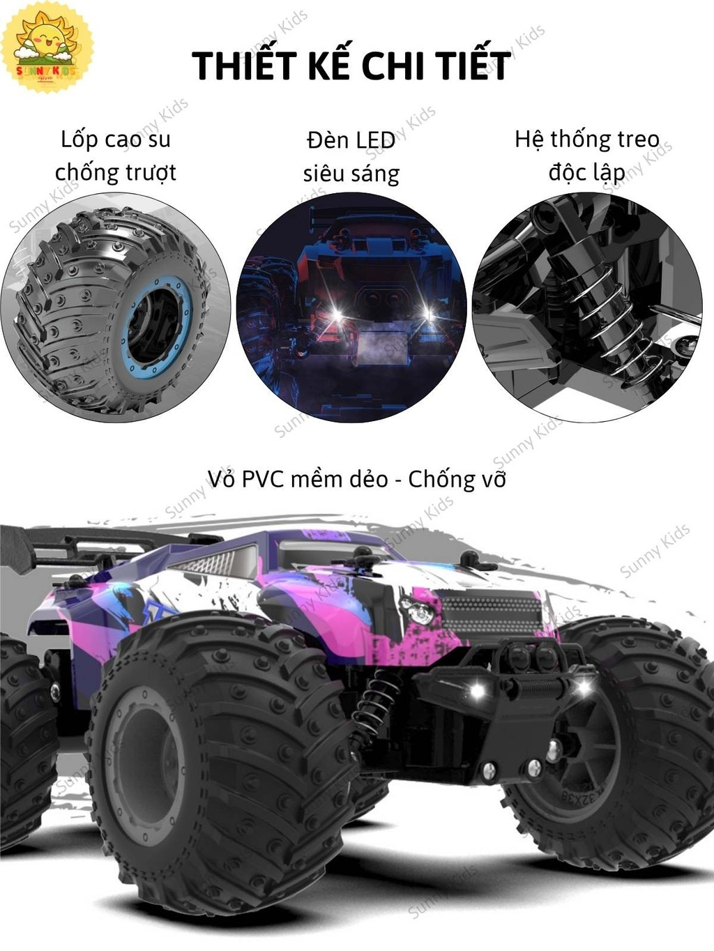 Xe Điều Khiển Từ Xa Q175, Động Cơ Chổi Than 260, Đèn LED Kép, Xe Địa Hình Chạy Nhanh, Bánh Cao Su, 2.4GHz - Sunny Kids