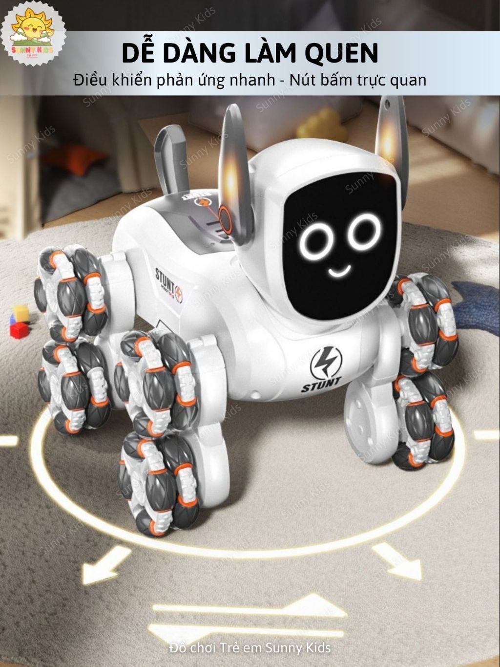Chó Robot Điều Khiển Từ Xa Q193, 8 Bánh Xe Stunt, 4WD, Drift, Vượt Chướng Ngại Vật, Nhạc Đèn, Tự Biểu Diễn - Sunny Kids
