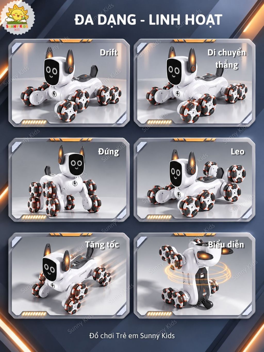 Chó Robot Điều Khiển Từ Xa Q193, 8 Bánh Xe Stunt, 4WD, Drift, Vượt Chướng Ngại Vật, Nhạc Đèn, Tự Biểu Diễn - Sunny Kids