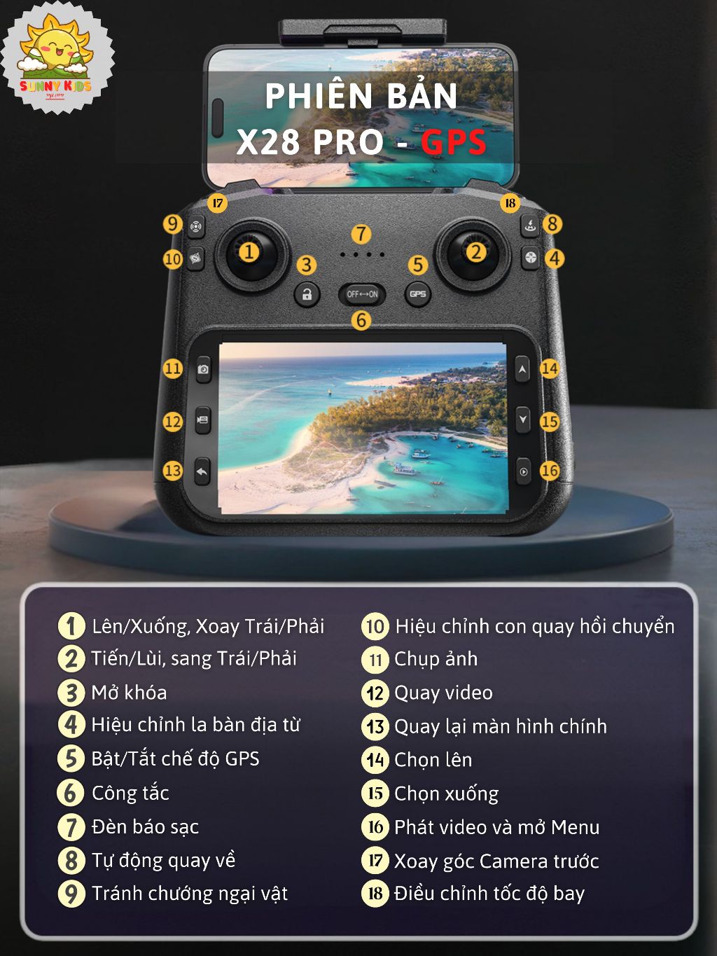 [GPS] Flycam JJRC X28 Pro 2025, Camera 1080p, Điều Khiển Tích Hợp Màn Hình HD, Tầm Bay 1000m, Tự Quay Về - Sunny Kids
