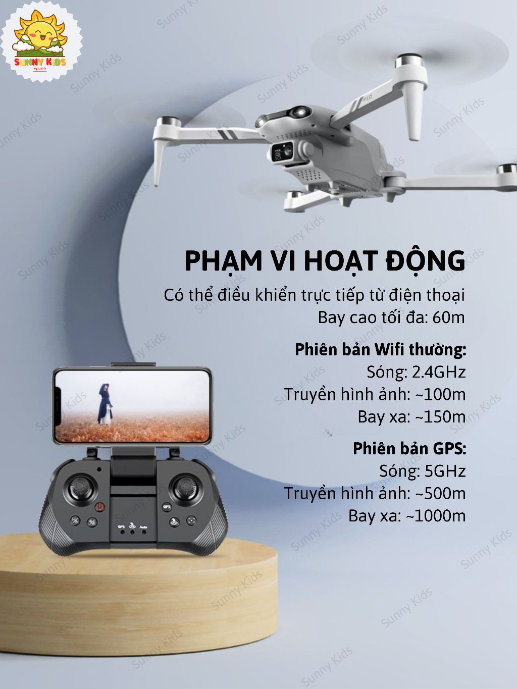 Drone 4DRC F10 Pro, Định Vị GPS Tự Quay Về Khi Mất Sóng, Flycam Giá Rẻ Có Camera Kép Xoay 90°, Bay Xa 1000m - Sunny Kids