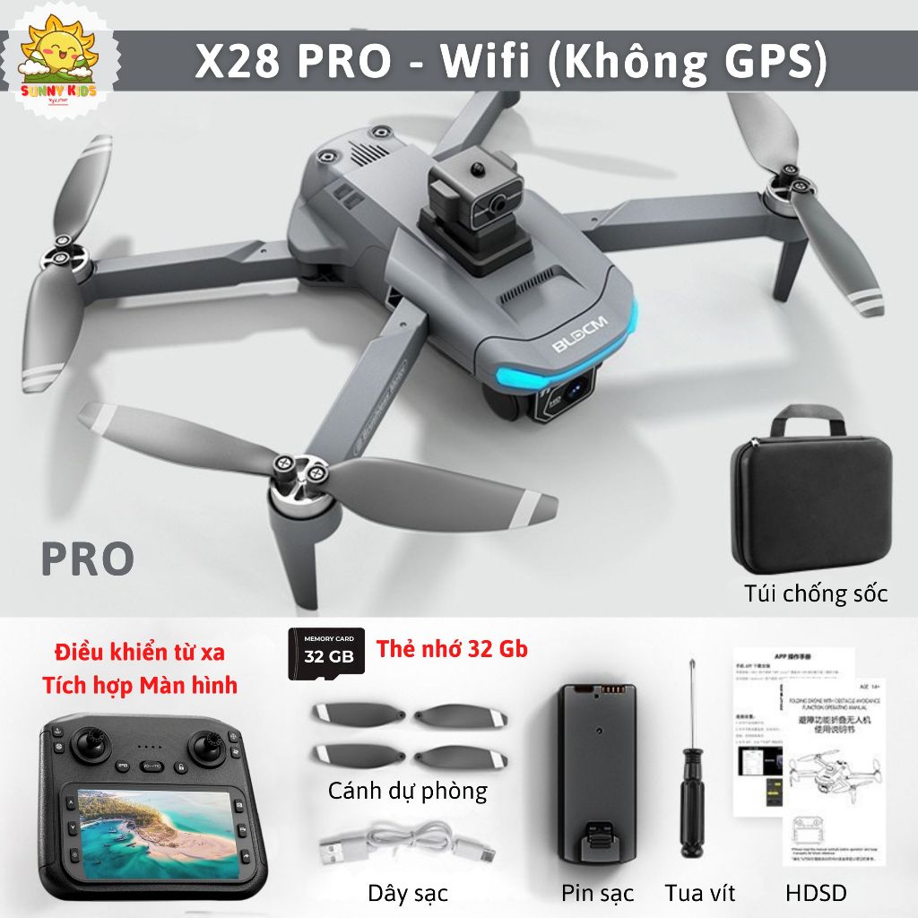 [GPS] Flycam JJRC X28 Pro 2025, Camera 1080p, Điều Khiển Tích Hợp Màn Hình HD, Tầm Bay 1000m, Tự Quay Về - Sunny Kids