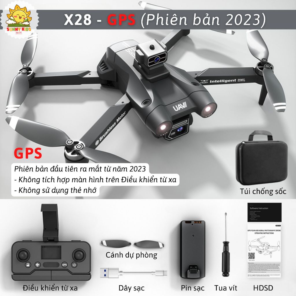 [GPS] Flycam JJRC X28 Pro 2025, Camera 1080p, Điều Khiển Tích Hợp Màn Hình HD, Tầm Bay 1000m, Tự Quay Về - Sunny Kids