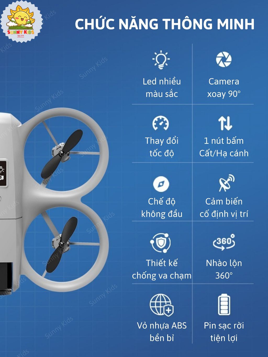 Flycam Mini H135, Camera 480p, Xoay Góc 90°, Đèn LED Nổi Bật, Máy Bay Đồ Chơi Nhào Lộn, Bay Linh Hoạt  - Sunny Kids