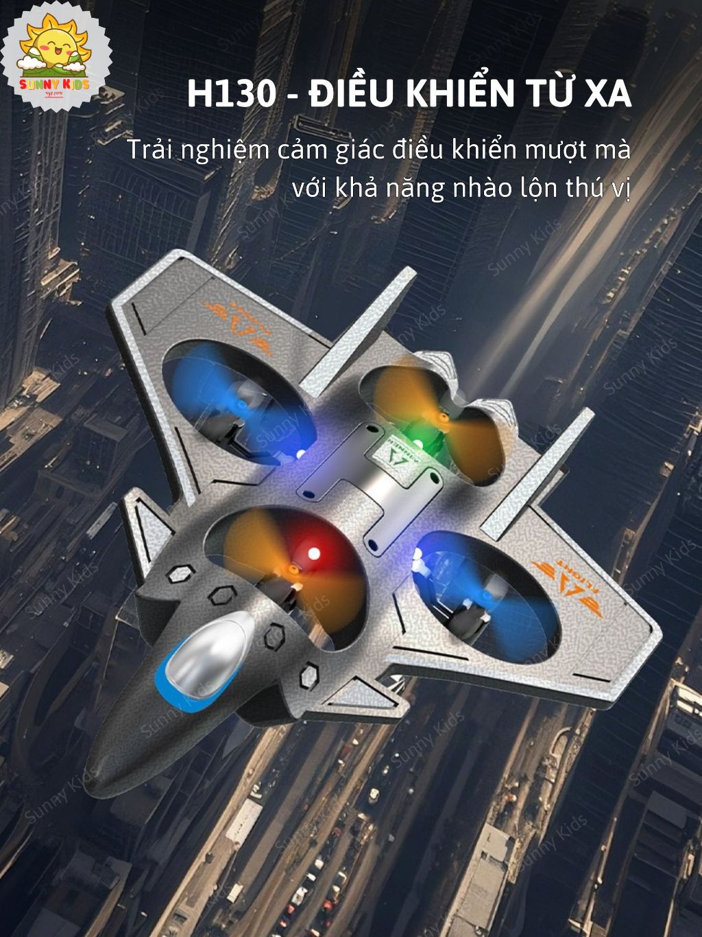 Máy Bay Điều Khiển Từ Xa H130 – Tự Cân Bằng, Nhào Lộn 360°, Đèn LED Đẹp, Đồ Chơi Bền Và An Toàn Cho Bé Trai - Sunny Kids